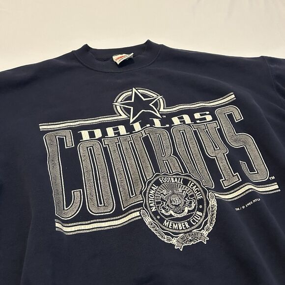 Vintage Nutmeg Dallas Cowboys Sweatshirt Navy VTG Football NFL Large Made In USA - Picture 2 of 13